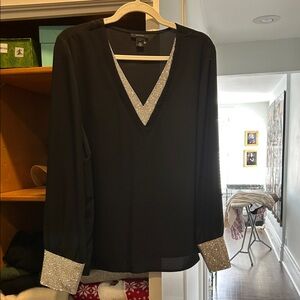 Halogen Black Blouse with Silver Trim